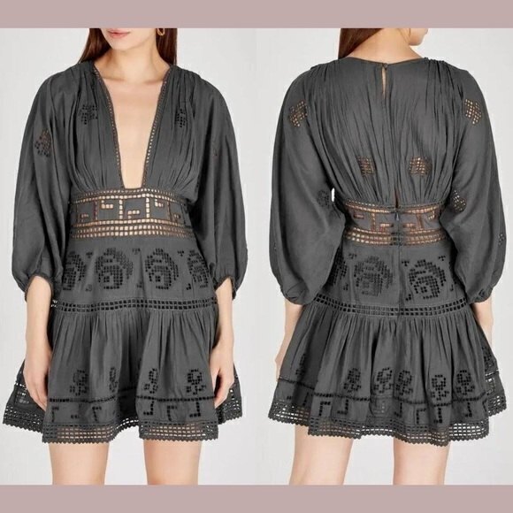 NWT, Free People Women's Embroidered Dress, Long‎ Sleeves, Boho, Size 6, Gray - Picture 1 of 9